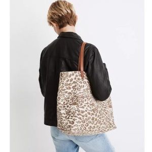 Madewell Leopard Print Canvas Tote with Brown Leather Straps